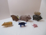 Adorable Pig Figurine Collection Cobalt Art Glass Pig w/ Curly Tail 2 1/2