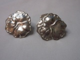 Pair - Sterling Embossed Pansy Flower Pierced Earrings