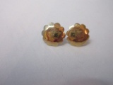 Pair - Carla 14k Gold Convex Engraved Flower Pierced Earrings