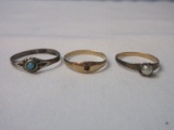 3 Rings Stamped 10k Gold w/ Pearl Size 1 1/2, Stamped 10k Gold w/ Garnet Size 3 1/2