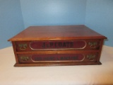 Rare Find Antique Walnut J&P Coats For hand & Machine Store Counter Top 2 Drawer Cabinet