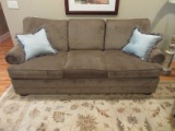 Henredon Upholstery Collection Brown Corduroy Traditional Sofa Rolled Arm, Tack Trim