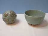 Group - Celadon Oriental Footed Rice Bowl Craquelure Antique Patina 3