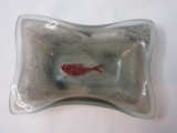 Awesome Art Glass Fish Fossil Fluted Rectangular Dish Smokey Texture Background