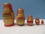 Set - 5 Traditional Wooden Russian Nesting Dolls Hand Painted