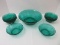 9 Piece - Group Tiara Spruce Green Collection Sandwich Pattern Pressed Glass Round Bowl