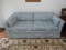 Stately Formal Low Back Sofa w/ Pleated Skirt Toile Floral White/Sky Blue Background