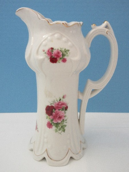 Art Deco Style Porcelain Victorian Rose Spray Transfer Pattern 10" Pitcher/Chocolate Pot
