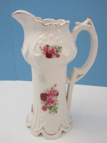 Art Deco Style Porcelain Victorian Rose Spray Transfer Pattern 10" Pitcher/Chocolate Pot