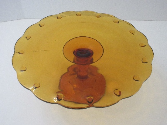 Indiana Glass Teardrop Amber Pressed Glass Pedestal Footed Cake Plate Stand