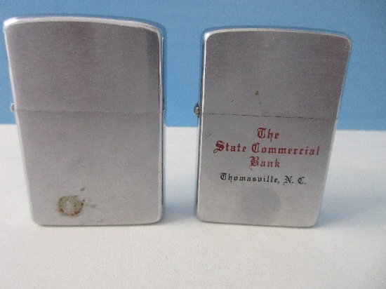 2 Zippo Lighters Advertising "The State Commercial Bank Thomasville N.C."