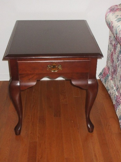 Queen Anne Style Cherry End Table w/ Dovetail Drawer