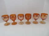 Set - 6 Imperial Glass-Ohio Colonial Pattern Marigold Carnival Glass Fluted Panels Goblets