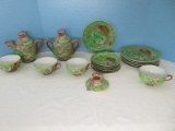 21 Pieces - Awesome Vintage Porcelain Moriage Dragonware w/ Geisha Lithopane Cups