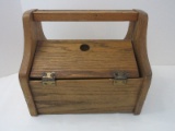 Vintage Solid Oak Butler Sewing Box Double Hinged Lids & Center Handle