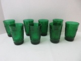 8 Piece Set - Anchor Hocking Forest Green Pressed Glass Sandwich Pattern Flat Juice Glasses