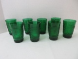 8 Piece Set - Anchor Hocking Forest Green Pressed Glass Sandwich Pattern Flat Juice Glasses