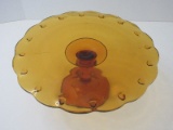Indiana Glass Teardrop Amber Pressed Glass Pedestal Footed Cake Plate Stand