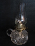 Hand Blown Chamber Oil Lamp w/ Applied Handle Pineapple Pattern w/ Diamond Band Design