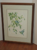 Bluebirds & Botanical Fine Art Lithograph Attributed to Artist Signed Pamela Rattray Brown