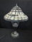 Metal Twin-Arm Design Urn Body Lamp w/ Iridescent Amber Stone Slag Glass Shade