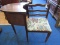 Vintage Upholstered Chair w/ Attached Reading 2 Tier Desk, Wave Ladder Back