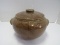 Vintage Brown Glazed Pottery Crock Pot w/ Lid/Handles USA on Base