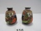 Pair - Vintage Hand Painted Asian Scene Bud Vases