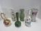 6 Ceramic Bud Vases Gilted Floral japan, Green Wide to Narrow, Hand Painted Fruit Motif, Etc.