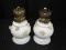 Pair - Milk Glass Bead/Swirl Rose Scallion Pattern Oil Lamps