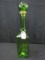 Tall Vintage Green Glass Décor Decanter Bottle Bead Trim w/ Stopper