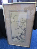 Awesome Paint on Silk Hand Painted Birds in Branch Asian Scene Artist Signed