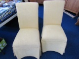 Pair - Yellow Upholstered Chairs w/ Skirts, Block Legs