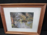 Impressionist Lake/Castle Scene Picture Print in Wood Frame/Matt