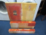 3 part Orange/Red/Yellow Wall Art on Wood Frames