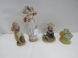 4 Collectible Ceramic Figurines Tall Woman, Denim Days Fishing Boy