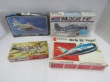 4 Vintage Plastic Model Kits UB-206 1/72 Scale, Northrop F-5E Tiger, Wildcat F4F