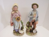 Tall Pair Porcelain Homeco 8816 Old man/Woman Farmer Figurines