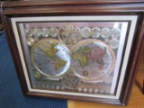 Vintage/Antique Design Map of The World Picture Print in Wood Frame/Matt