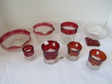 Ruby Flash Glass Lot - Westmoreland Bowl, 4 Name Etched Cups, Old Fashioned, Etc.