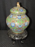Very Awesome Rare Find Champleve Ginger Jar w/ Imperial Guardian Lion Finial Lid