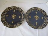 Andrea by Sadek Pair Blue/Gilted Fleur de Lis Pattern Décor Plates