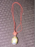 Enamel Egg Gilted Pendant on Red Rope Necklace