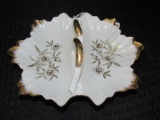 Lefton China Hand Painted Gilted Leaf Design Divided Dish