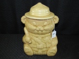 Yellow Ceramic Vintage Teddy Bear Chief Cookie Jar