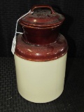 Vintage McCoy Brown/White Glazed Cookie Jar Pottery w/ Lid