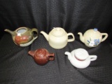 5 Vintage Ceramic/Pottery Teapots - Blue Flower, McCoy Yellow/Blue Band