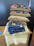 Bed Lot - 4 Pillows, Ornate/Floral Pattern w/ Tassels, 4 Pillow Shams, 1 Bed Quilt w/ Tassels