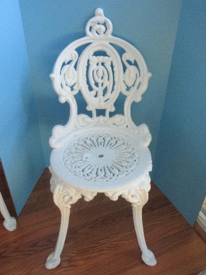 Awesome Antique French Victorian Style Painted Cast Iron Cameo Garden Patio Chair