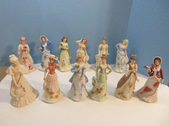 Collection 11 Enesco Porcelain Victorian Women 9" Figurines Flower of The Month Series